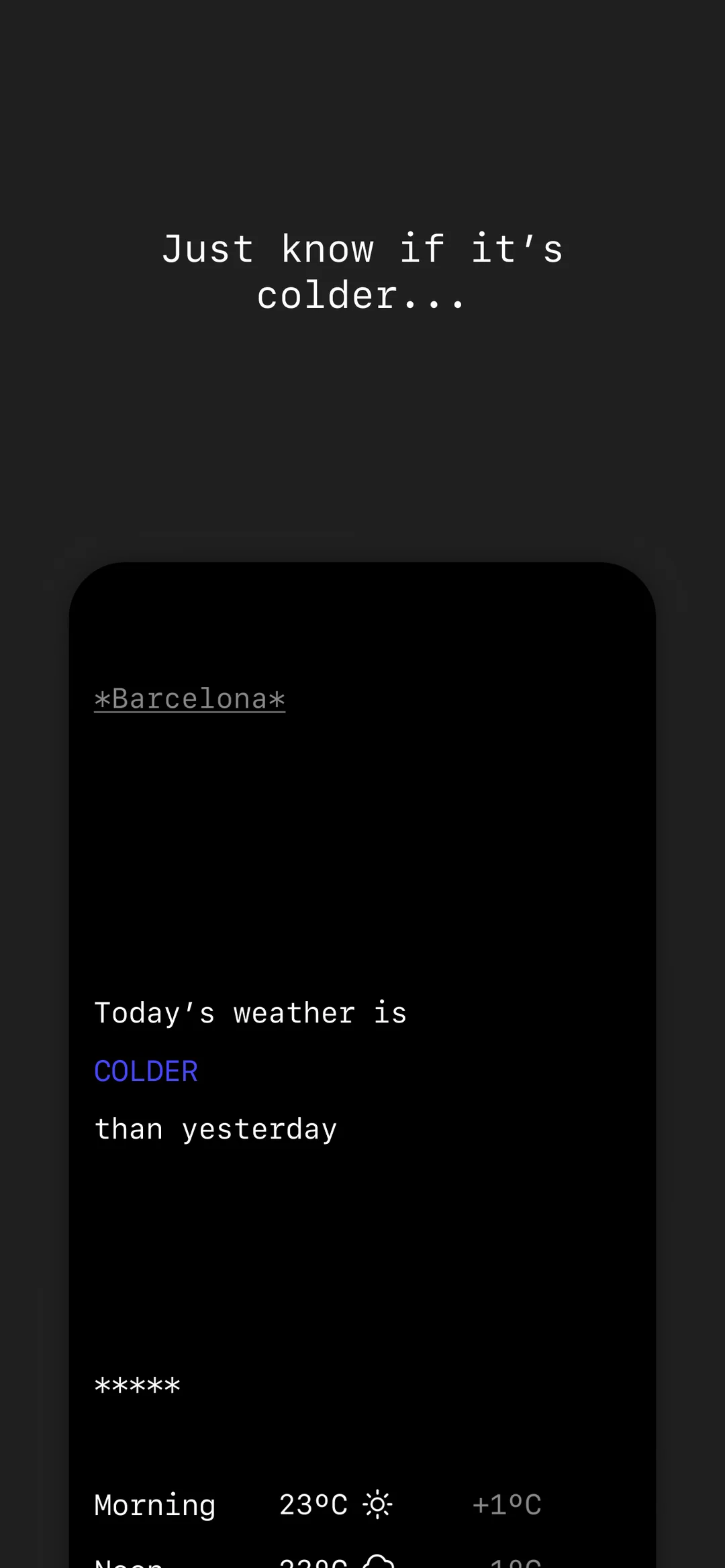 Colder or Warmer: Lazy Weather App Store screenshot 2 of 3 — Lifestyle app by The Left Bit S.L.